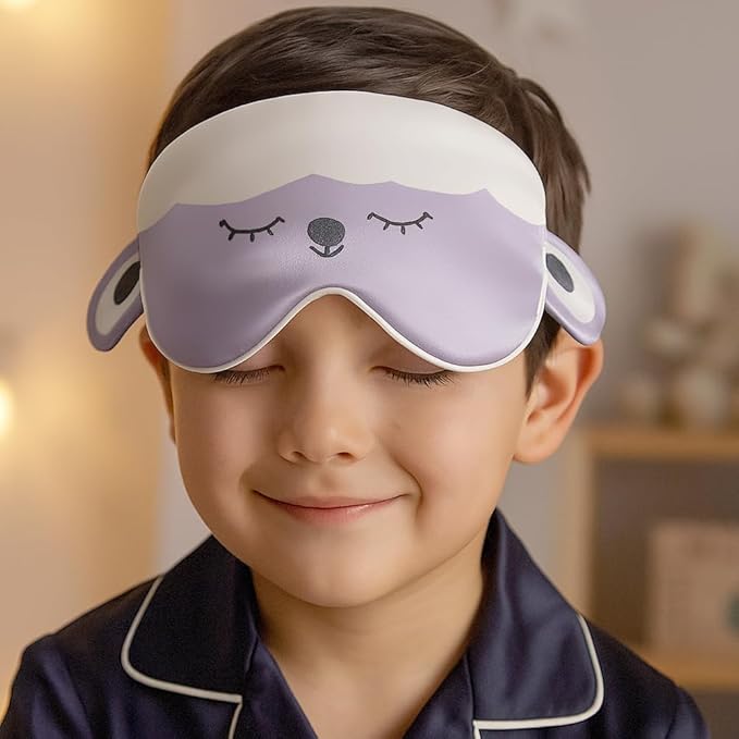 Orose Kids Silk Sleep Mask Cute Adjustable Original Design for Boys & Girls, Double-Sided Mulberry Silk, Cartoon Pattern, Toddler Eye Mask (Lamb)