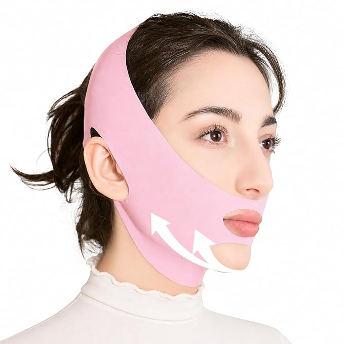 V Line Lifting Mask Chin Strap for Sleeping, Face Lifting Strap, Chin Strap, V Line Mask, Jawline Shaper, Jaw Strap, Double Chin Reducer, Face Lift Tape & Snoring Solution (Pink~)
