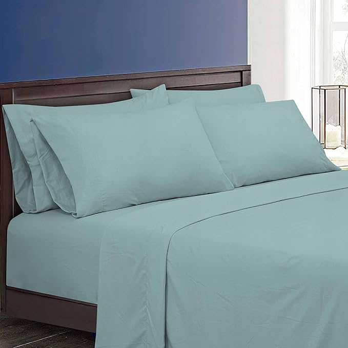 ROYALE LINENS 6 Piece Queen Sheets Set - Soft Brushed 1800 Microfiber Bedding - 1 Fitted and 1 Flat Sheet, 4 Pillow Cases - Wrinkle Free & Fade Resistant - Hotel Luxury Bed Sheets (Turquoise, Queen)
