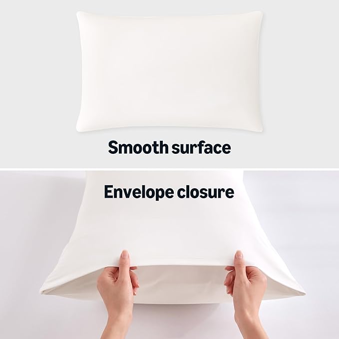 Amazon Basics Cooling Pillow Cases for Hot Sleepers, Soft Pillow Covers, Silky Smooth on Hair and Skin, High Elastic and Envelope Closure for Snug Fit, 20" x 36", King, White, Pack of 2