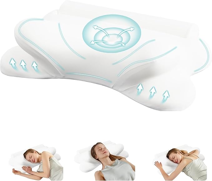 NEWBULIG Cervical Neck Pillow - Ergonomic Memory Foam Pillow for Neck Pain Relief, Contour Orthopedic Bed Pillow for Side, Back & Stomach Sleepers with Neck Support, 25.81" Lx14.6 W, White