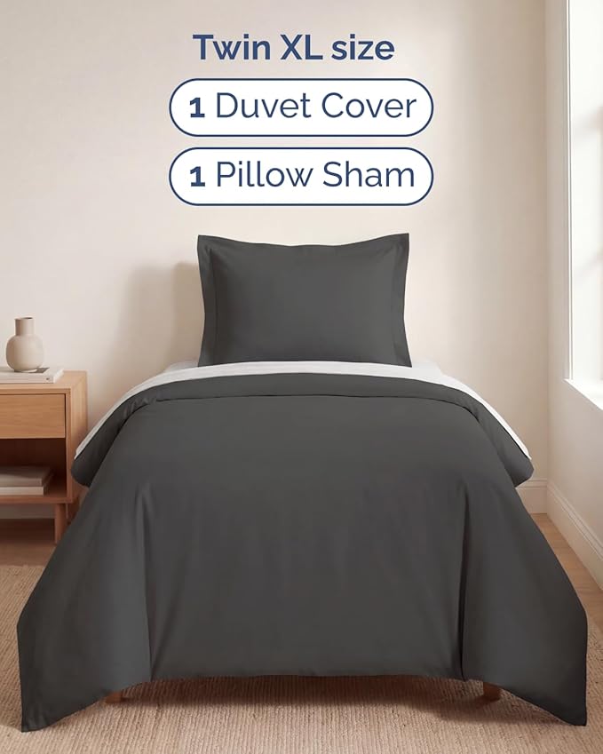 Duvet Cover Twin/Twin XL Size Set - Extra Soft Twin/Twin XL Duvet Cover 68" x 90" with 1 Pillow Sham - Hotel Luxury, Easy Care, Fade Free with Zipper Closures & Ties - Comfy & Breathable (Charcoal)