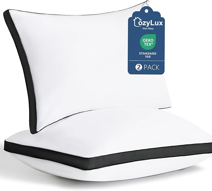 CozyLux Pillows Standard Size Set of 2, Soft Supportive 3D Down Alternative Bed Pillow for Sleeping 2 Pack Black, Luxury Hotel Quality Gusseted Bedding Pillow for Back, Stomach or Side Sleepers 18x26