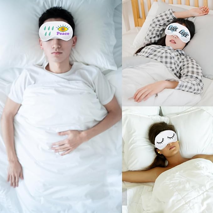 24 Pieces White Eye Mask Sleep Sublimation Coverings with 8 Pieces Fabric Marker Pens, Shade Blindfold Eye Masks for Sleeping Travel Team Game Sleepover Party Supply(White)