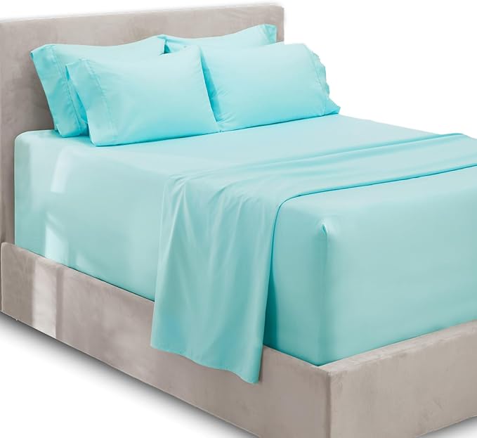 Hearth & Harbor Extra Deep Pocket Sheets - Fits Mattress 18-24 Inches Deep - Extra Deep Pocket Twin Sheets Sets - 4 Piece Twin Size - Aqua Blue