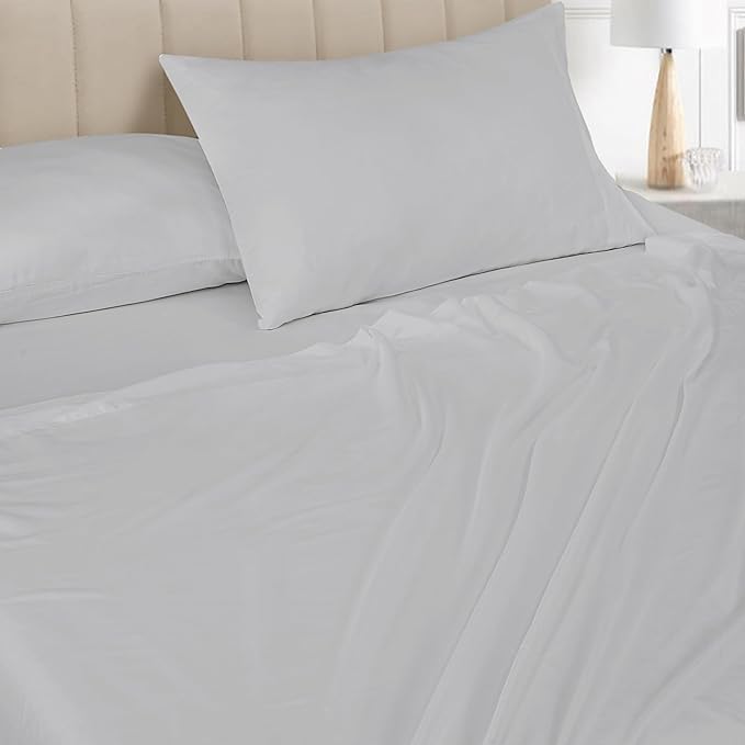 ROYALE LINENS Bamboo Viscose King Sheet Set - Cooling Bed Sheet Set - 1 Fitted, 1 Flat & 2 Pillowcase - Fits Up to 16" - Organic Viscose Derived from Bamboo - Bedding Sheet Set (King, Nimbus Cloud)
