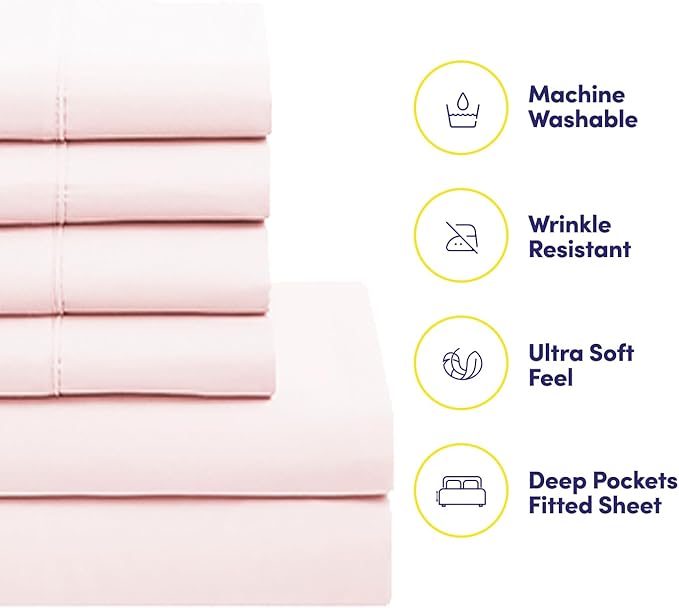 RV Short Queen Comforter Set for RV Camper - Comforter Set with Fitted & Flat Sheet, 4 Pillowcases - Tailored for RV Short Queen Beds - Cozy Essentials for Your RV Bedroom, Pale Pink