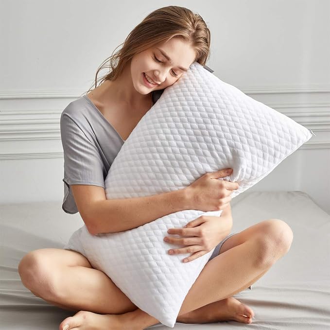 NTCOCO Shredded Memory Foam Bed Pillows for Sleeping Standard Size, with Washable Removable Hypoallergenic Sleep Pillow for Back and Side Sleeper