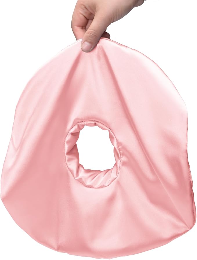Ear Piercing Pillowcase, Satin Soft Removable Cover for O-Shaped Side Sleeper Pillows, Hypoallergenic & Easy Care for Pierced Ear & CNH Relief (Pillowcase-Light Pink Silk)