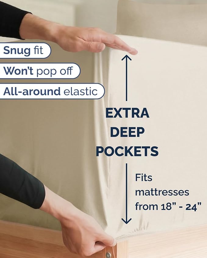 Extra Deep Twin XL Sheet Set - 4 Piece Breathable and Cooling Sheets - Hotel Luxury Bedding for Women, Men, Kids & Teens - Easy & Secure Fit - Soft, Wrinkle Free and Comfy - Extra Deep Pockets - Wheat