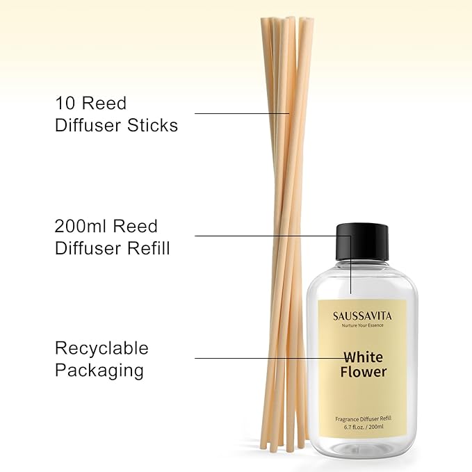 Reed Diffuser Refill White Flower Scent – Reed Diffuser Set 6.8 fl oz Refill for Bedroom, Bathroom, Lliving Room