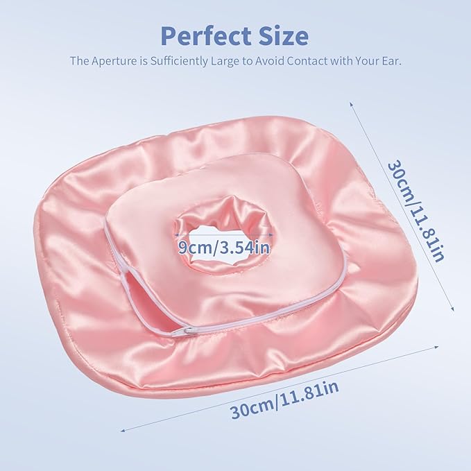 Ear Piercing Pillowcase, Satin Soft Removable Cover for O-Shaped Side Sleeper Pillows, Hypoallergenic & Easy Care for Pierced Ear & CNH Relief (Pillowcase-Light Pink Silk)