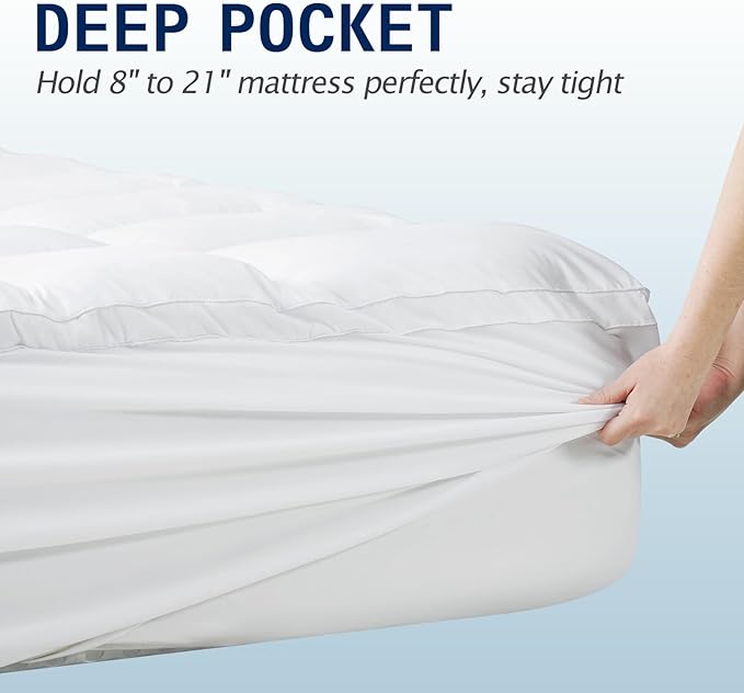SOPAT Twin XL Size Mattress Topper – College Dorm Mattress Pad, Extra Thick Pillow Top, Soft Down Alternative Fill, Deep Pocket for Twin XL Bed (39x80 in, White)