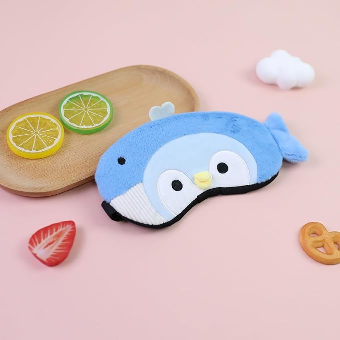 PERFECTSIGHT Sleep Eye Masks, Cute Plush Sleep Eye Cover Lightweight Adjustable Eyeshade Faux Fur Mask Cover for Women Men Kids Sleep Travel Nap, Blue Penguin