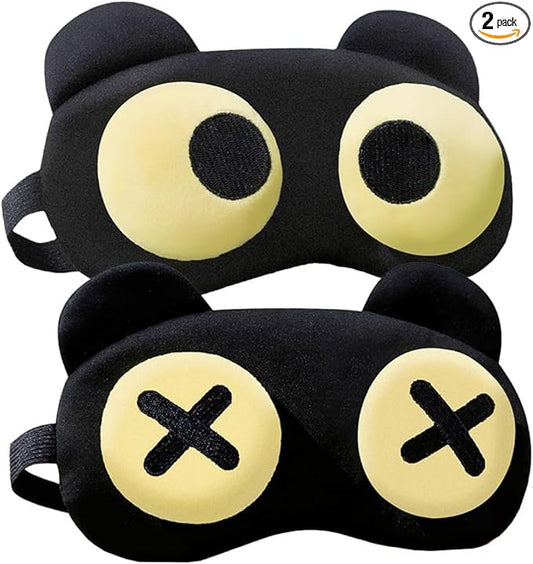 2PCS Cute Eye Mask for Sleeping - Soft Lightweight Eye Cover with Adjustable Strap, Funny Sleep Mask, Eyeshade Covers, Sleeping Mask for Women Men Travel Nap Blindfold Game