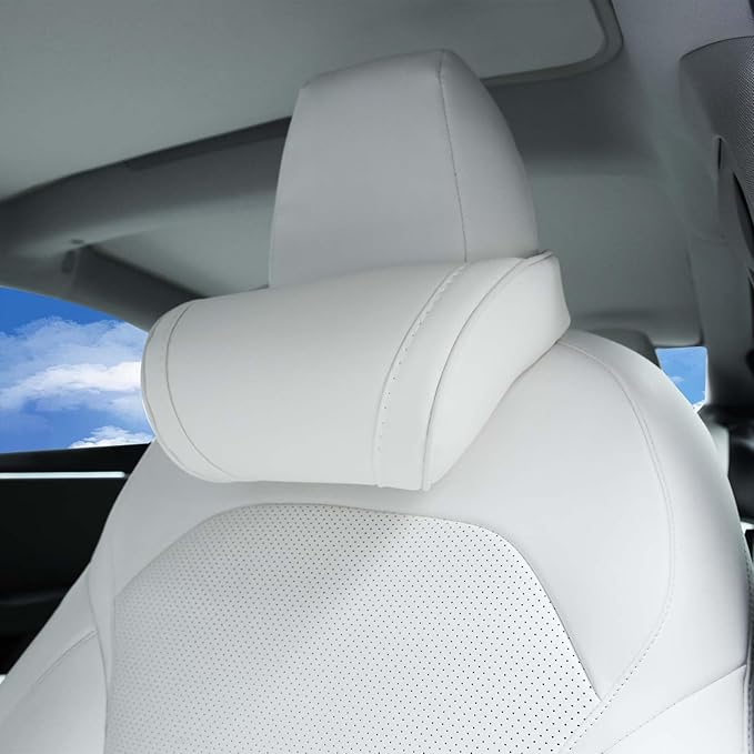 TOPABYTE Car Neck Pillow for Tesla Model 3 Model Y Model S Model X Cybertruck Accessories Memory Foam Ergonomic Design Comfortable Headrest Cushion, 1 Piece, White