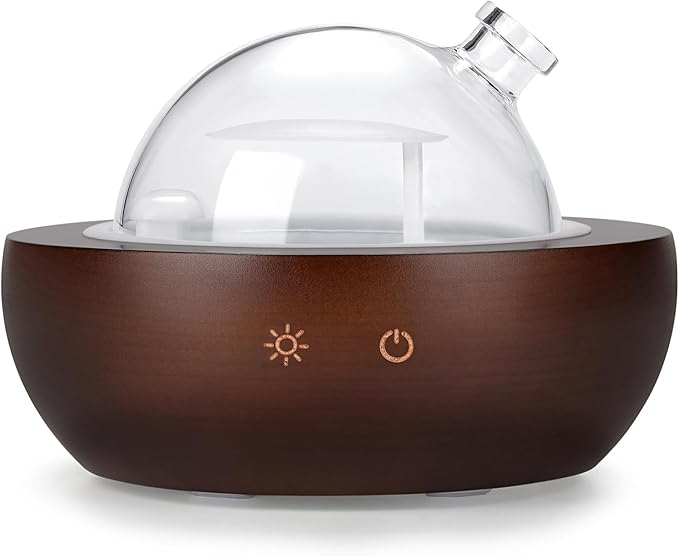 Glass Essential Oil Diffuser,Real Wood Base,The 2024 Upgrade Aromatherapy Diffuser,Aroma Diffuse Humidifier,LED Light in 7 Colors，Suitable for Home Office Bedroom-Brown
