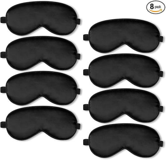 BBTO 8 Pcs Sleep Mask, Silk Eye Mask for Sleeping with Adjustable Strap, Blackout Sleeping Eye Blindfold Soft Silk Mask for Men Women Adults (Black)
