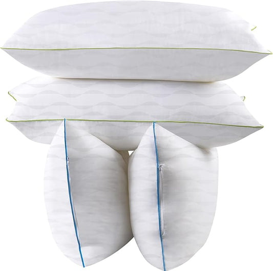 Bed Pillows Queen Size Set of 4,for Sleeping, Adjustable Queen Pillows 4 Pack with Zipper, Cooling Hotel Quality with Premium Soft Down Alternative Fill