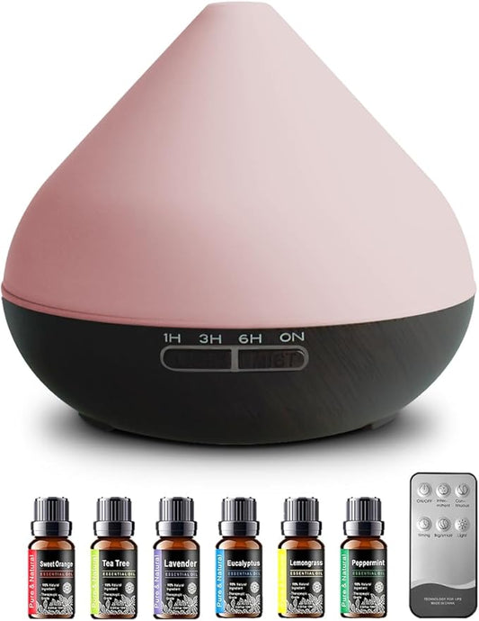 550ml Large Capacity Diffuser with Essential Oils, Aromatherapy Ultrasonic Air Humidifier for Bedroom, 7 LED Lights, Timer and Waterless Auto-Off for Home Decor Gift,Office Spa