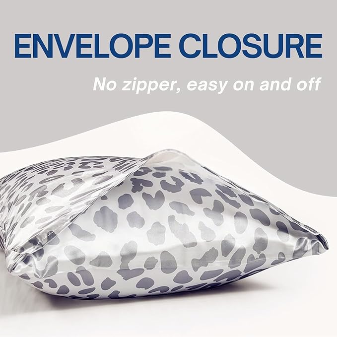 Satin Pillowcase for Hair and Skin, Similar to Silk Pillow Cases Queen Size Pack of 2 Satin Pillow Cases with Envelope Closure, Gift for Girls Women(20"x30", Leopard, Silver)