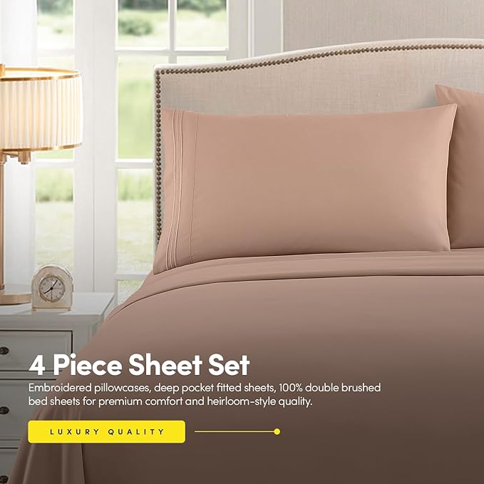 1500 Supreme Collection King Sheet Sets Taupe - Luxury Hotel Bed Sheets and Pillowcase Set for King Mattress - Extra Soft, Elastic Corner Straps, Deep Pocket Sheets, King Taupe