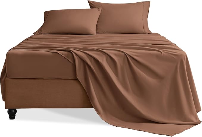 Twin Sheets Set, 3 Pieces Hotel Luxury Soft Microfiber Bed Sheets Set, Up to 16" Deep Pockets, Oeko-Tex Sheets with Elastic, Breathable, Wrinkle Free (Brown,Twin)