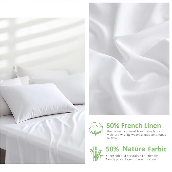 LUXEAR Pillow Cases, 2 Pack Queen Size Linen Pillowcases for Hair Skin, Silky Skin-Friendly, Machine Washable Pillow Covers - White