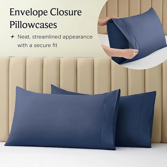 LuxClub 4 PC California King Sheet Set, Breathable Luxury Bed Sheets, Deep Pockets 18" Wrinkle Free Cooling Sheets Machine Washable Hotel Bedding Silky Soft - Navy Cal King