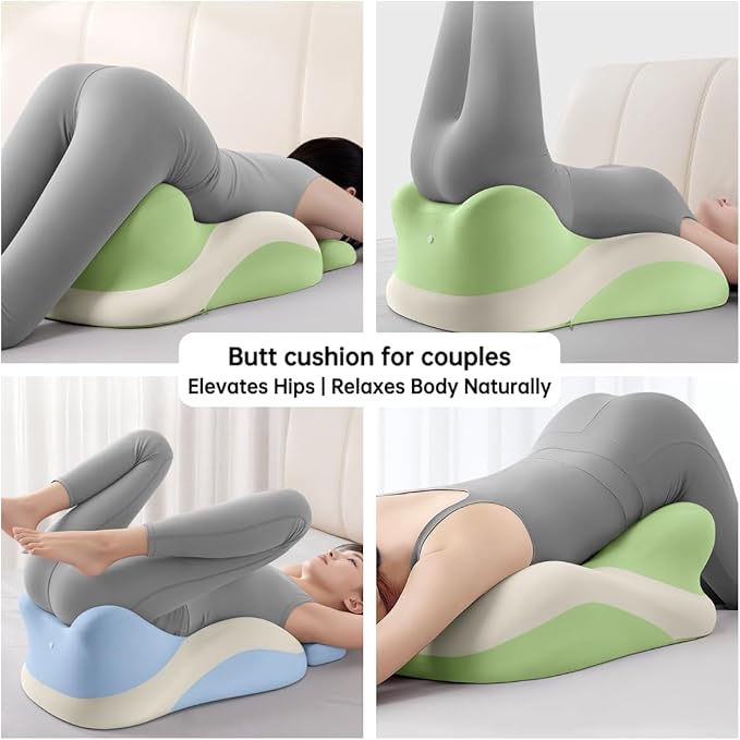 Butt Cushion for Couples - Memory Foam Support Pillow for Women, Sitting and Lying. Ideal for Waist, Neck, and Multi-Position Comfort at Home. Modern Simple Style Pillowcase (Green)