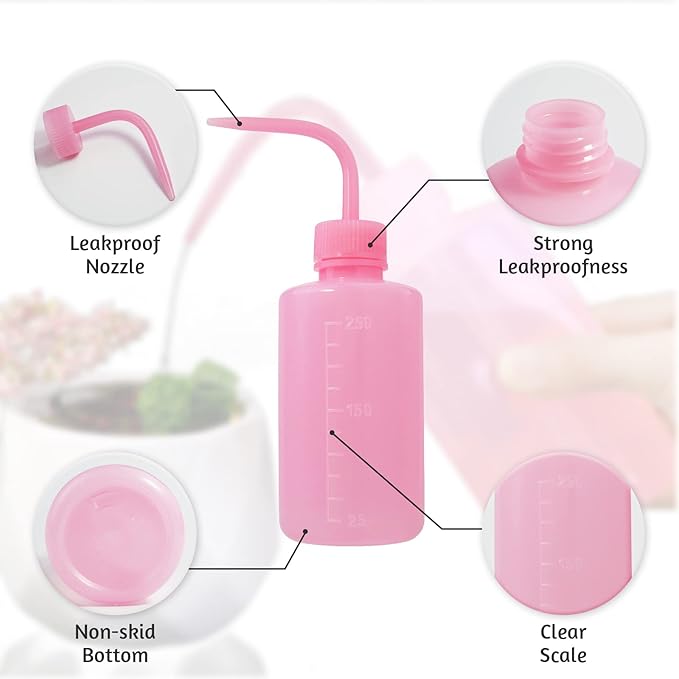 4 Packs Tattoo Wash Bottle Water Squirt Squeeze Diffuser Bottles (Pink, 250ml)