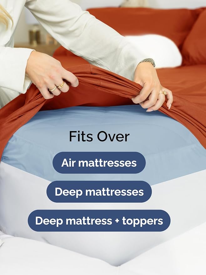 Extra Deep Queen Sheet Set - 4 Piece Breathable & Cooling Bed Sheets - Easily Fits 18 to 24 inch Mattress - Ultra Soft, Wrinkle & Fade Free w/ Extra Deep Pockets - Hotel Luxury Bedding - Terracotta