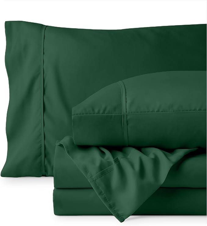 Bare Home Hotel Luxury Twin Sheet Set, Extra Soft - 4 Piece Set - Deep Pockets - Easy Fit - Cooling & Breathable - Wrinkle, Fade, Stain Resistant - Includes 2 Pillowcases (Twin, Forest Green)