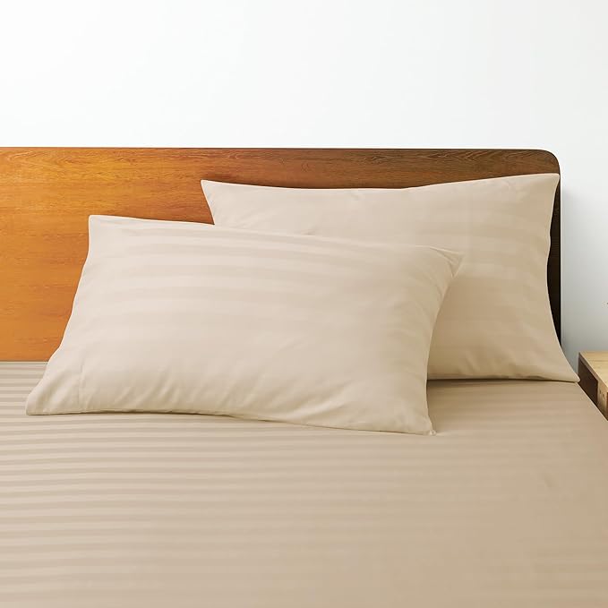 100% Egyptian Cotton Pillow Cases Set of 2,Queen Size 400 Thread Count Cooling Pillowcases,Soft and Breathable Pillow Covers with Envelope Closure,20x30 Inches,Striped Beige