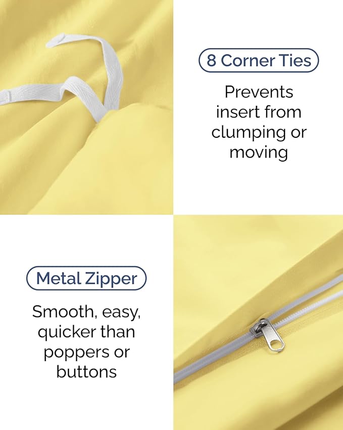 Duvet Cover Twin/Twin XL Size Set - Extra Soft Twin/Twin XL Duvet Cover 68" x 90" with 1 Pillow Sham - Hotel Luxury, Easy Care, Fade Free w/ Zipper Closures & Ties - Comfy, Cozy & Breathable (Yellow)