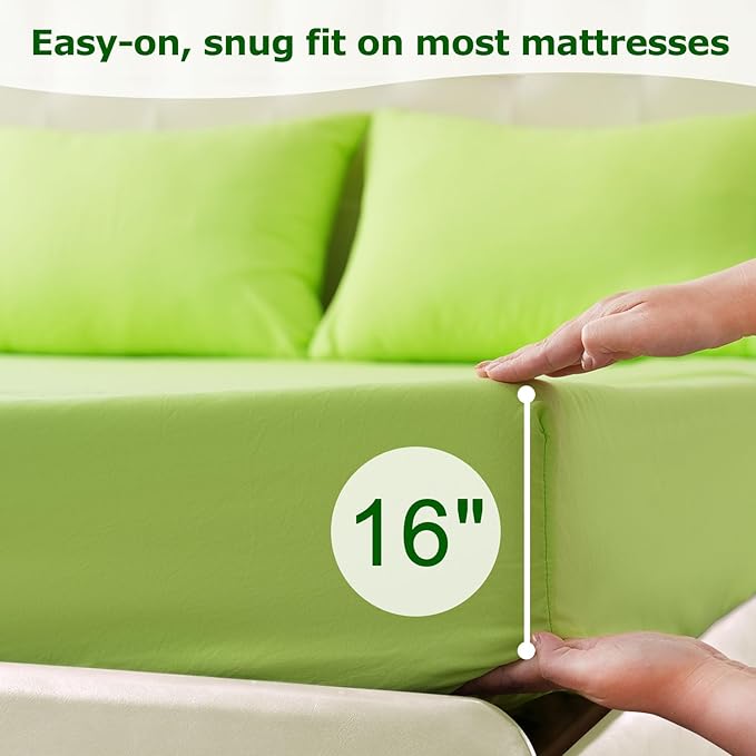 Queen Size Bed Sheet Set - 4 Piece Soft Microfiber Sheets with Deep Pockets, Cooling Technology, and Wrinkle-Free Pillowcase. Hotel-Quality, Durable Bedding, Sharp Green