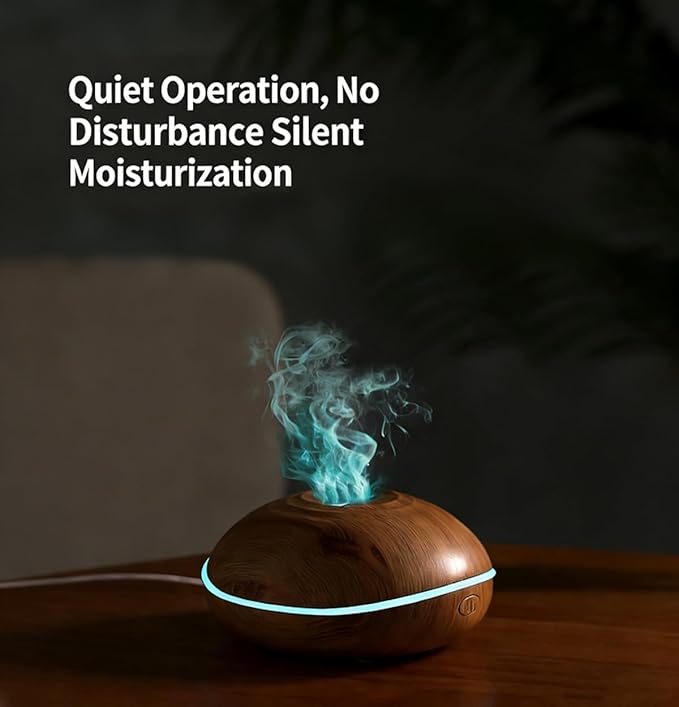 ThreeH Wood Grain Essential Oil Diffuser 200ml Ultrasonic Humidifier 7-Color Changing LED, Auto Off USB-C for Cozy Home Decor