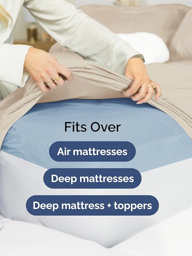 Extra Deep Split King Sheet Set - 7 Piece Breathable and Cooling Sheets - Hotel Luxury Bedding for Women, Men, Kids & Teens - Easy Secure Fit - Soft, Wrinkle Free & Comfy - Extra Deep Pockets - Wheat