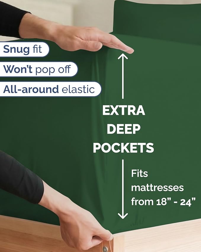 Extra Deep Twin XL Sheet Set - 3 Piece Breathable & Cooling Bed Sheets - Easily Fits 18 to 24 inch Mattress - Soft, Wrinkle & Fade Free with Extra Deep Pockets - Hotel Luxury Bedding - Emerald Green