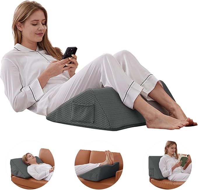 Bedluxe Knee Wedge Pillow, Memory Foam Leg Pillow Knee Pillow for Back Sleeping, Wedge Pillows for Legs Post Surgery, Triangle Pillow for Knee Support, Leg Elevation, Knees Hip Back Pain Relief, Black