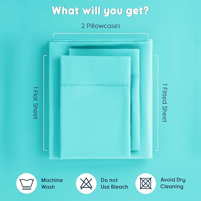 SONORO KATE 100% Egyptian Cotton Sheets Set - 1000 High Thread Count, Luxury 5-Star Hotel Sateen Bed Sheets, Soft, Breathable Long Staple Sheets, Fit up to 16" - 4 PC (Seafoam,King)