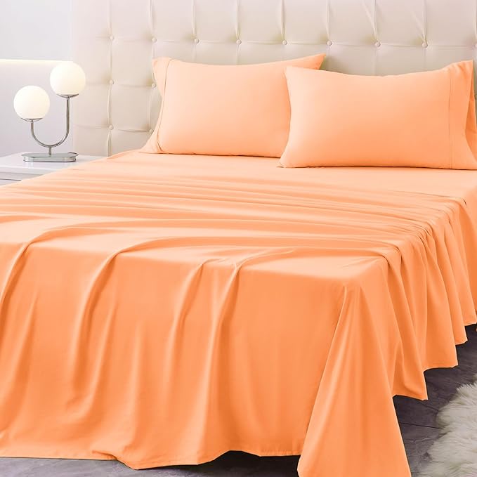 Twin Size Bed Sheet Set - 3 Piece Soft Microfiber Sheets with Deep Pockets, Cooling Technology, and Wrinkle-Free Pillowcase. Hotel-Quality, Durable Bedding, Peach Fuzz