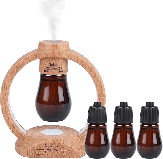 HAPPTWS Essential Oil Diffuser Set- Diffuser 3 Timer Settings Battery Powered Cordless Setup 7 Color LED Lights for Bedroom Yoga Room Pet Room