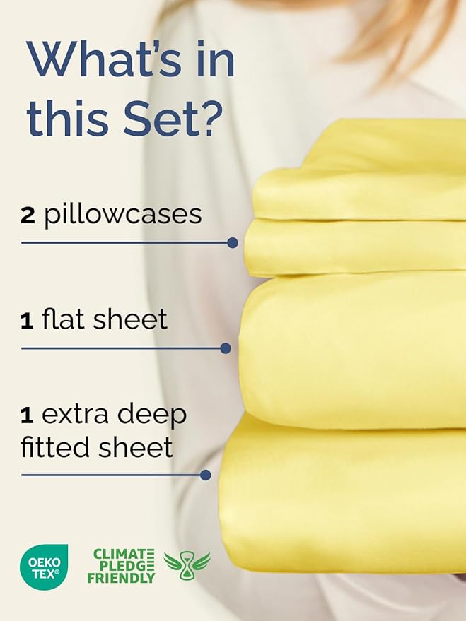 Extra Deep Cal King Sheet Set - 4 Piece Breathable & Cooling Bed Sheets - Easily Fits 18 to 24 inch Mattress - Ultra Soft, Wrinkle & Fade Free with Extra Deep Pockets - Hotel Luxury Bedding - Yellow