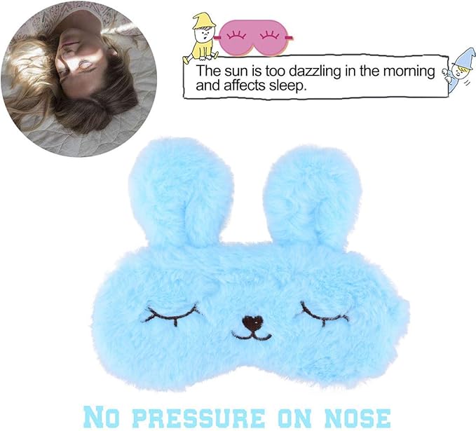 Easter Bunny Sleeping Mask, Soft Fluffy Plush Rabbit Blindfold Novelty Sleep Mask Eye Cover Eyeshade for Kids Girls Boys Women Night Nap Travel Meditation (Blue, Rabbit)