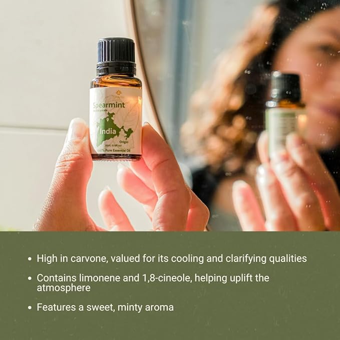 Spearmint Essential Oil - Direct from Essential Oils India - Steam Distilled - Aceite Esencial de Menta Verde for Aromatherapy, Massage, Diffuser, DIY Candle and Soap Making - 8oz
