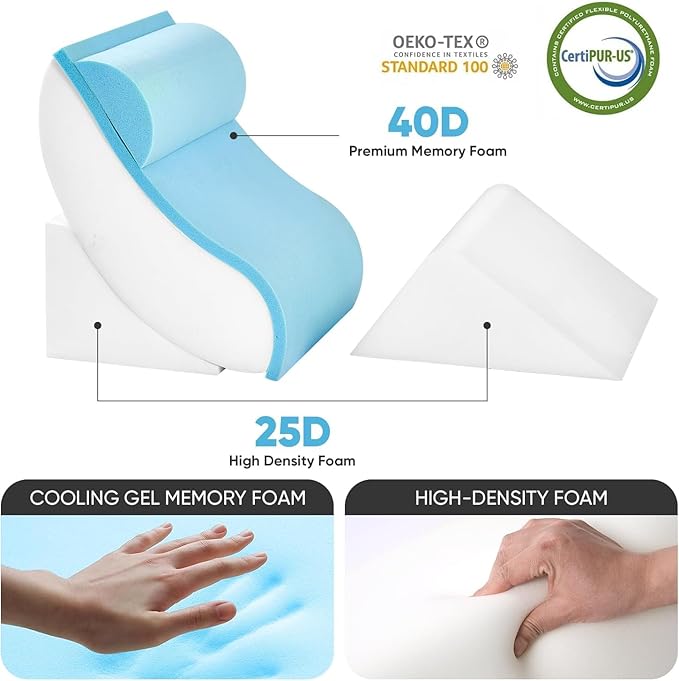 OAISZ 4 PCS Wedge Pillow Set for After Surgery, Memory Foam Orthopedic Bed Wedge Pillow Set, Adjustable Bed for Sleeping, Acid Reflux Relief, Post Surgery Recovery, Back Support, Leg Elevation, White