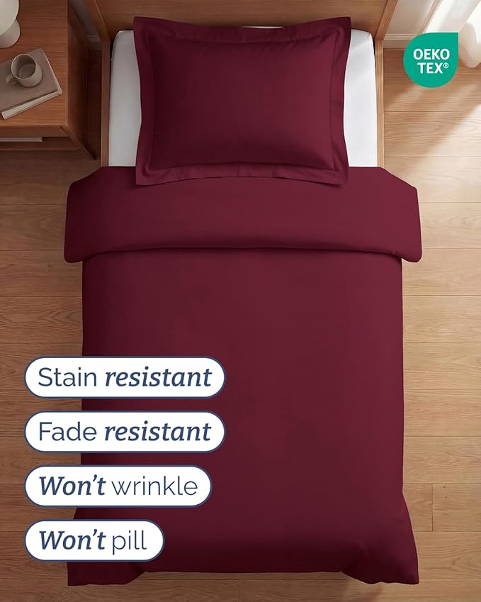 Duvet Cover Twin/Twin XL Size Set - Extra Soft Twin/Twin XL Duvet Cover 68" x 90" with 1 Pillow Sham - Hotel Luxury, Easy Care, Fade Free with Zipper Closures & Ties - Comfy & Breathable (Burgundy)
