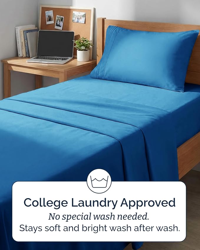 Twin XL 4 Piece Sheet Set - Comfy, Breathable & Cooling - Soft Hotel Luxury Bedding for Women, Men, Kids, Teens and Children - 1 Flat & 1 Fitted Sheet & 2 Pillowcases with Deep Pockets - Royal Blue