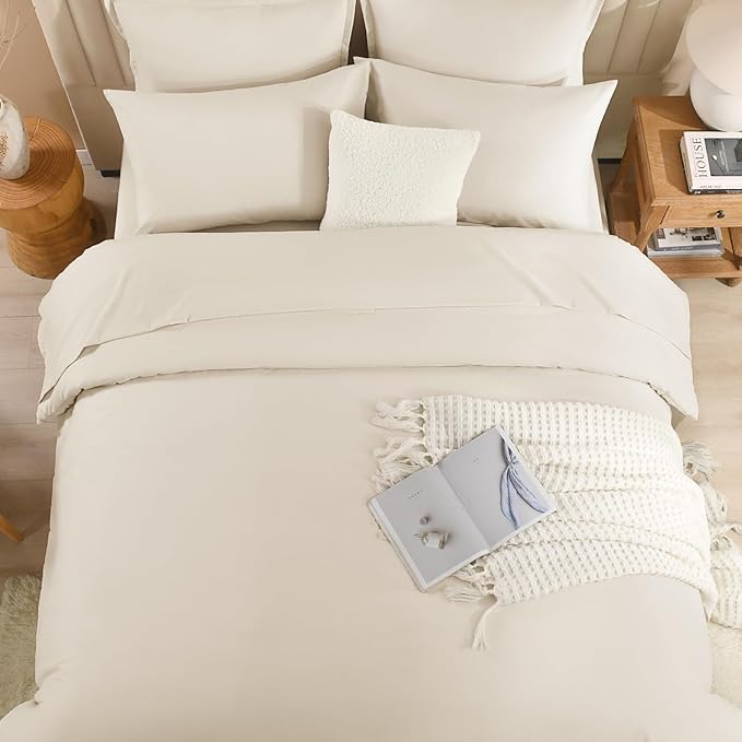 Litanika Bed in a Bag King Beige - 7 Pieces King Size Comforter Set Bedding Comforter Sets, Solid Fluffy Bed Set with Comforter, Sheets, Pillowcases & Shams